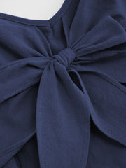 100% Cotton Bowknot Shirred Romper