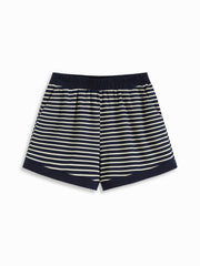 Cotton-blend Stripe Contrasting Binding Tee & Elastic Waist Shorts Set