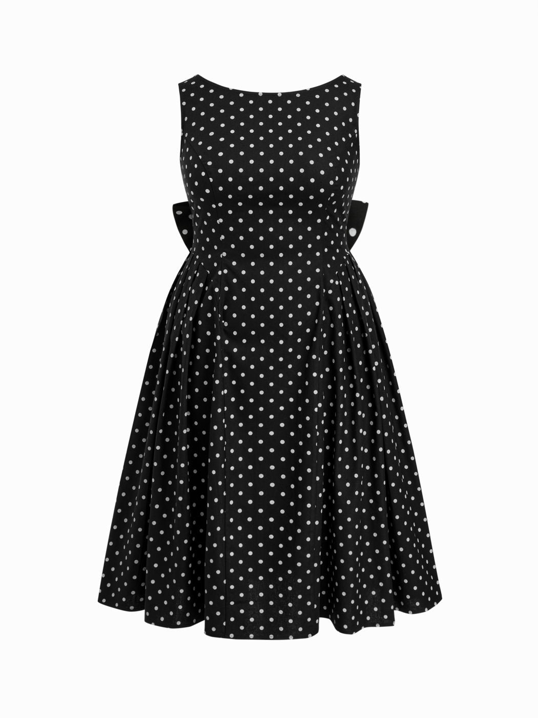 Linen-blend Boat Neck Polka Dot Backless Bowknot Midi Dress Curve & Plus
