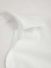 Linen-blend Collar Long Sleeve Wrap Beaded Asymmetrical Hem Blouse