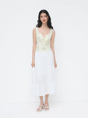 Lace Sweetheart Neckline Floral Knotted Tank Top