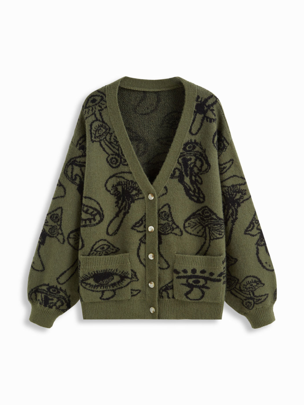 Knit V-neck Mushroom Graphic Cardigan