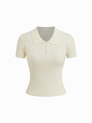Knit Polo Neck Short Sleeve Top