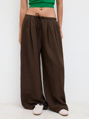 Low Rise Elastic Waist Knotted Wide Leg Trousers