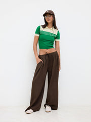 Low Rise Elastic Waist Knotted Wide Leg Trousers