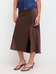 Satin Mid Rise Split Side Mermaid Midi Skirt