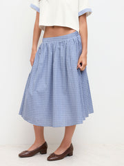 Cotton Mid Rise Elastic Waist Tartan Midi Skirt
