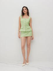 Square Neck Waistcoat & Mid Rise Mini Skirt