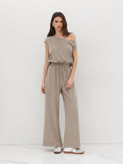 Asymmetrical Neck Drawstring Jumpsuit