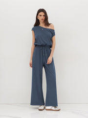 Asymmetrical Neck Drawstring Jumpsuit
