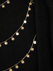 Boat Neck Long Sleeve Metal Chain Detail Backless Top