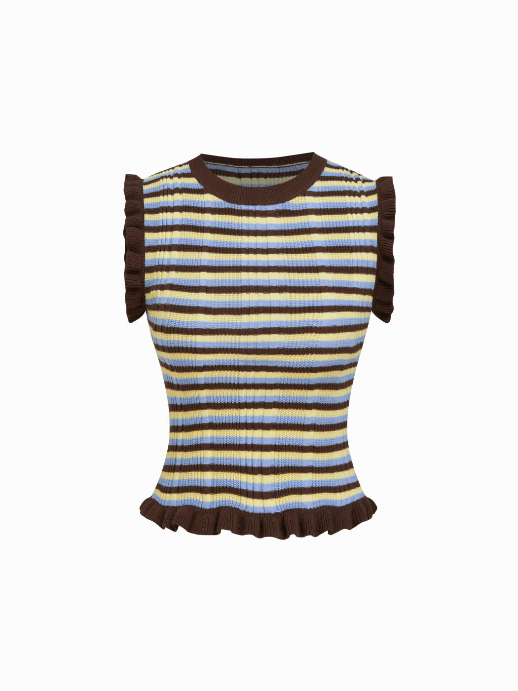 Knit Round Neckline Stripe Lettuce Trim Tank Top