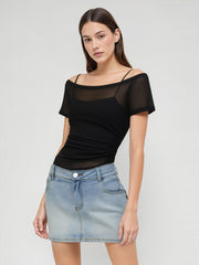 High Stretch Cider Denim Low Rise Micro Mini Skirt