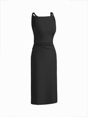 Boat Neck Twist Ruched Midi Dress