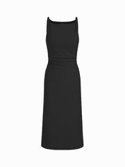 Boat Neck Twist Ruched Midi Dress