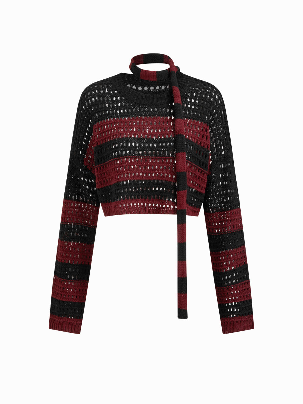 Knit Stripe Hollow Out Crop Top With Scarf