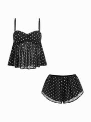 Sweetheart Neckline Leopard Bowknot Cami Top & Low Rise Shorts Loungewear Set