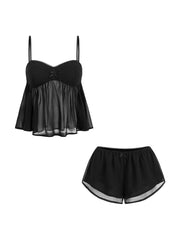 Sweetheart Neckline Leopard Bowknot Cami Top & Low Rise Shorts Loungewear Set