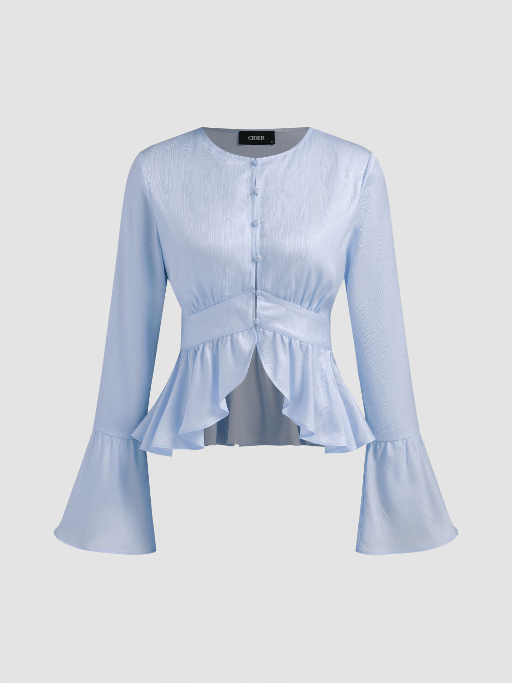 Round Neckline Ruffle Hem Blouse
