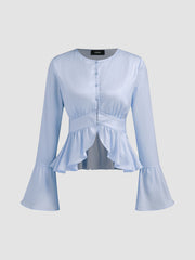 Round Neckline Ruffle Hem Blouse