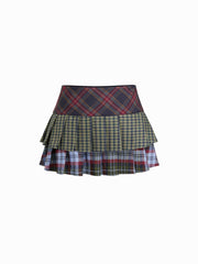 Low Rise Checks Pleated Layered Mini Skort