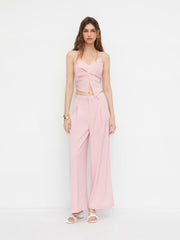 V-neck Twist Split Crop Cami Top & Mid Rise Wide Leg Trousers