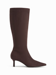 POINTED TOE FAUX SUEDE STILETTO KNEE HIGH BOOTS