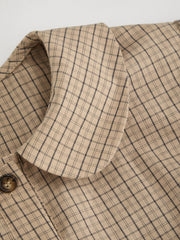 Cotton-blend Collar Plaid Pleated Mini Dress