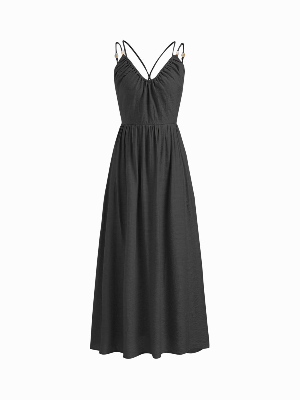 Linen-blend Beaded Criss Cross Backless Maxi Dress