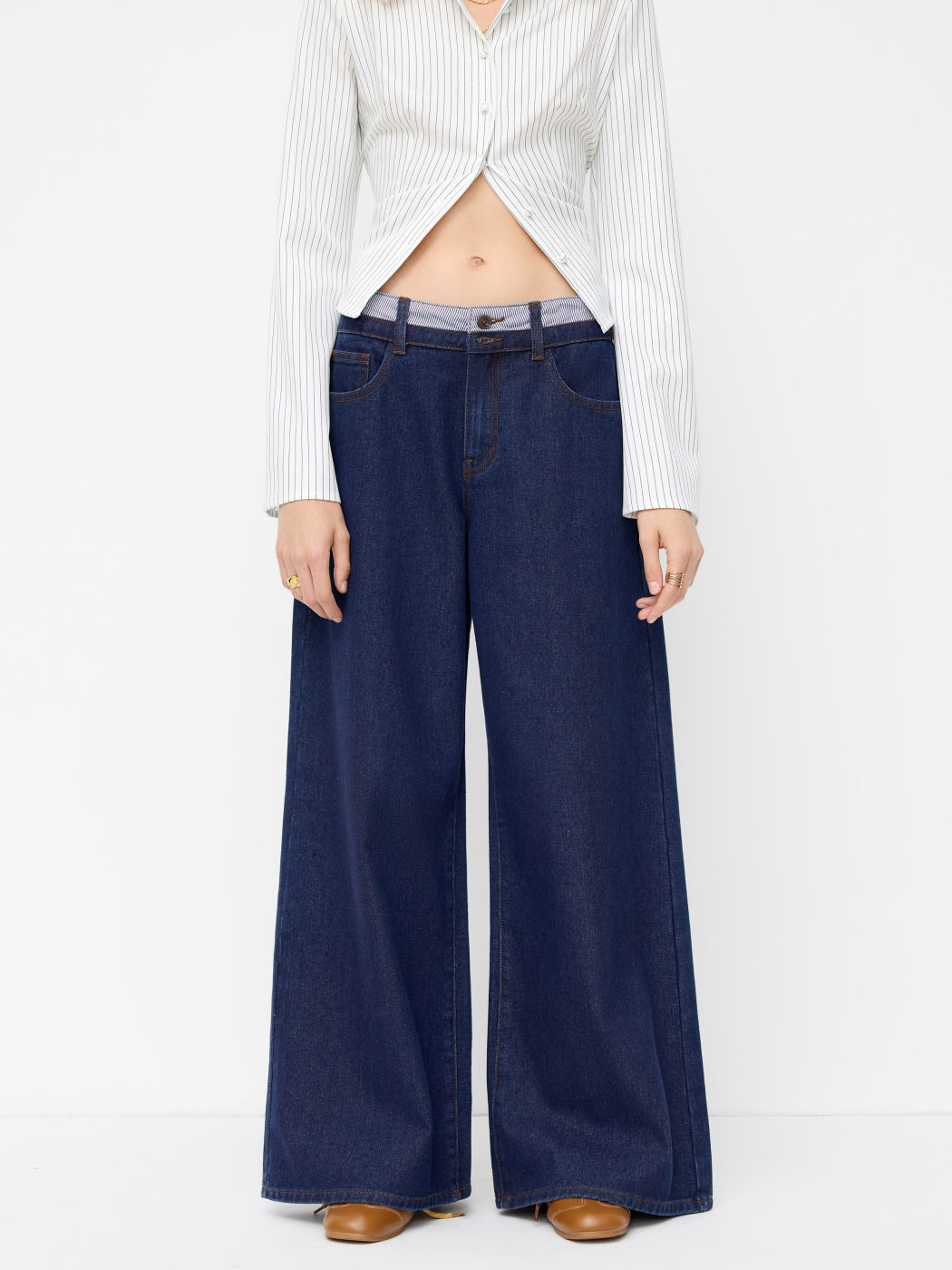 Cider Denim Low Rise Patched Wide Leg Jeans
