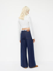 Cider Denim Low Rise Patched Wide Leg Jeans