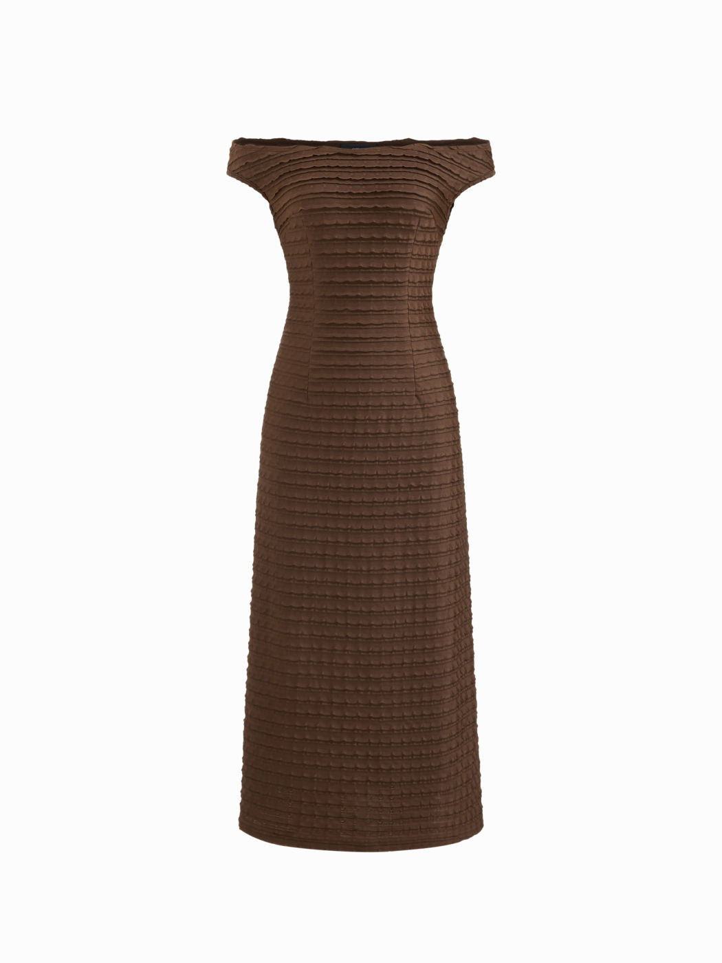 Off-shoulder Texture Lettuce Trim Maxi Dress