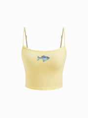 Terry Fish Beading Crop Cami Top
