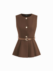 Metal Button Waistcoat With Belt