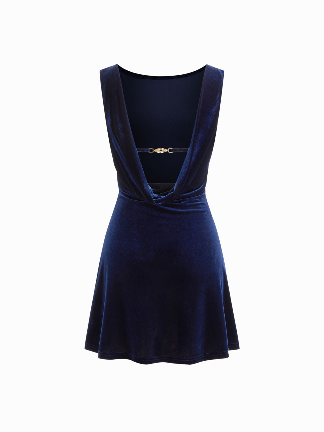 Velvet Boat Neck Ruched Backless Metal Detail Mini Dress
