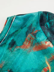 Velvet Boat Neck Floral Ruched Long Sleeve Top Curve & Plus