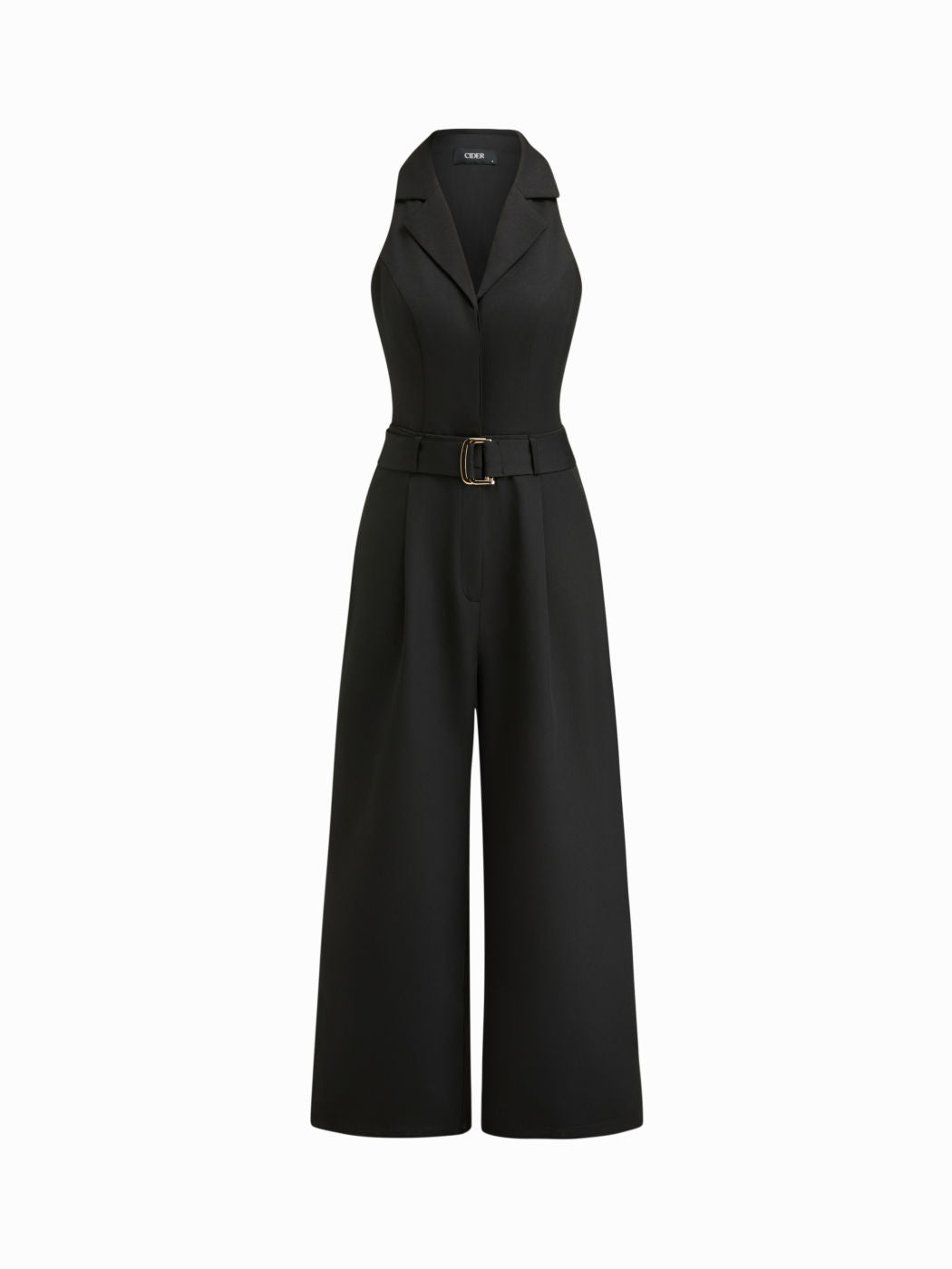 Collar V-neck Straight Leg Jumpsuit With Belt
