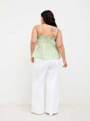 Cotton V-neck Broderie Anglaise Shirred Lettuce Trim Cami Top Curve & Plus