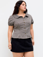 Peter Pan Collar Gingham Puff Sleeve Blouse Curve & Plus