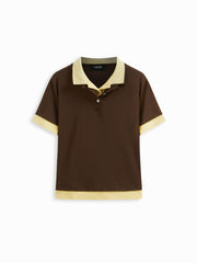 Cotton-blend Two Tone Polo Button Short Sleeve Tee