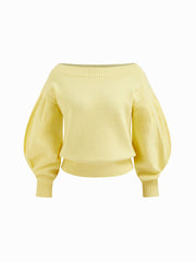 Knit Boat Neck Lantern Sleeve Oversized Top