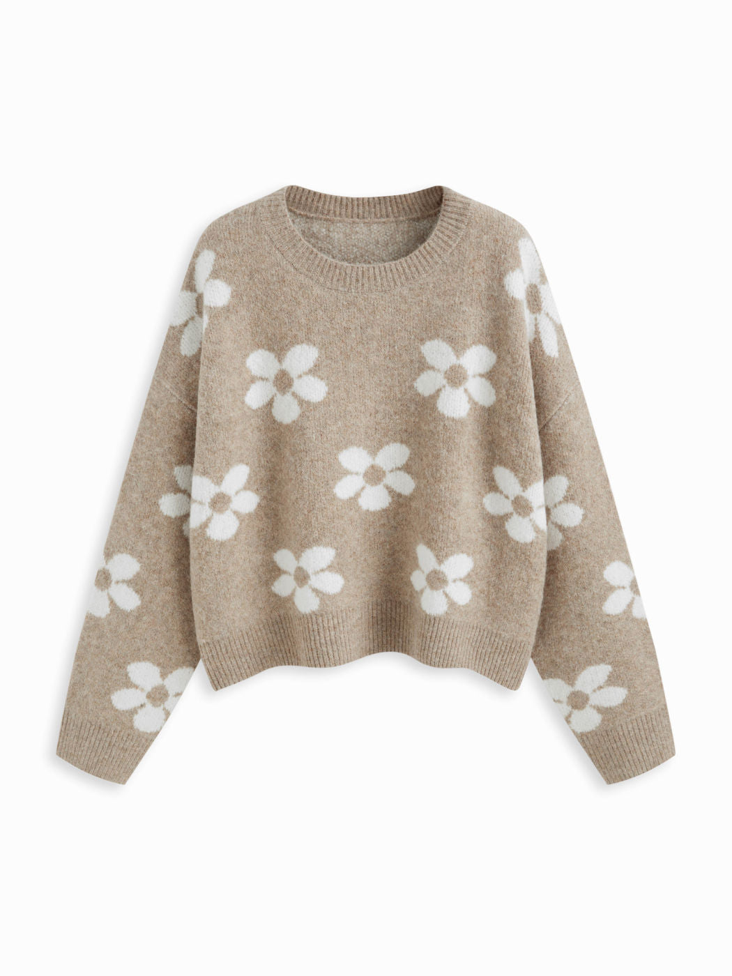 Knit Round Neckline Floral Sweater