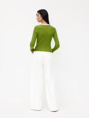 Knit Round Neckline Two Tone Long Sleeve Top