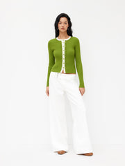 Knit Round Neckline Two Tone Long Sleeve Top