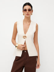 Knit V-neck Metal Button Vest