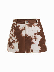 Cow Pattern Mid Rise A-line Mini Skirt