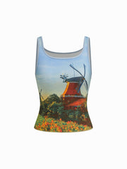 Oil Painting Scoop Neckline Tank Top