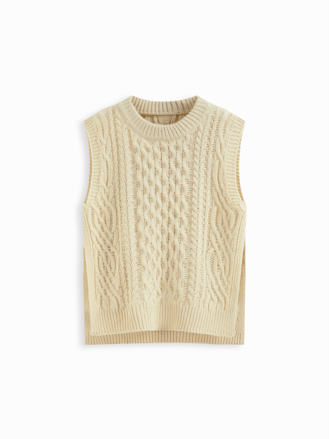 Cable Knit Round Neckline Split Side Vest