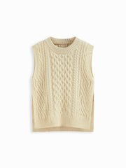 Cable Knit Round Neckline Split Side Vest