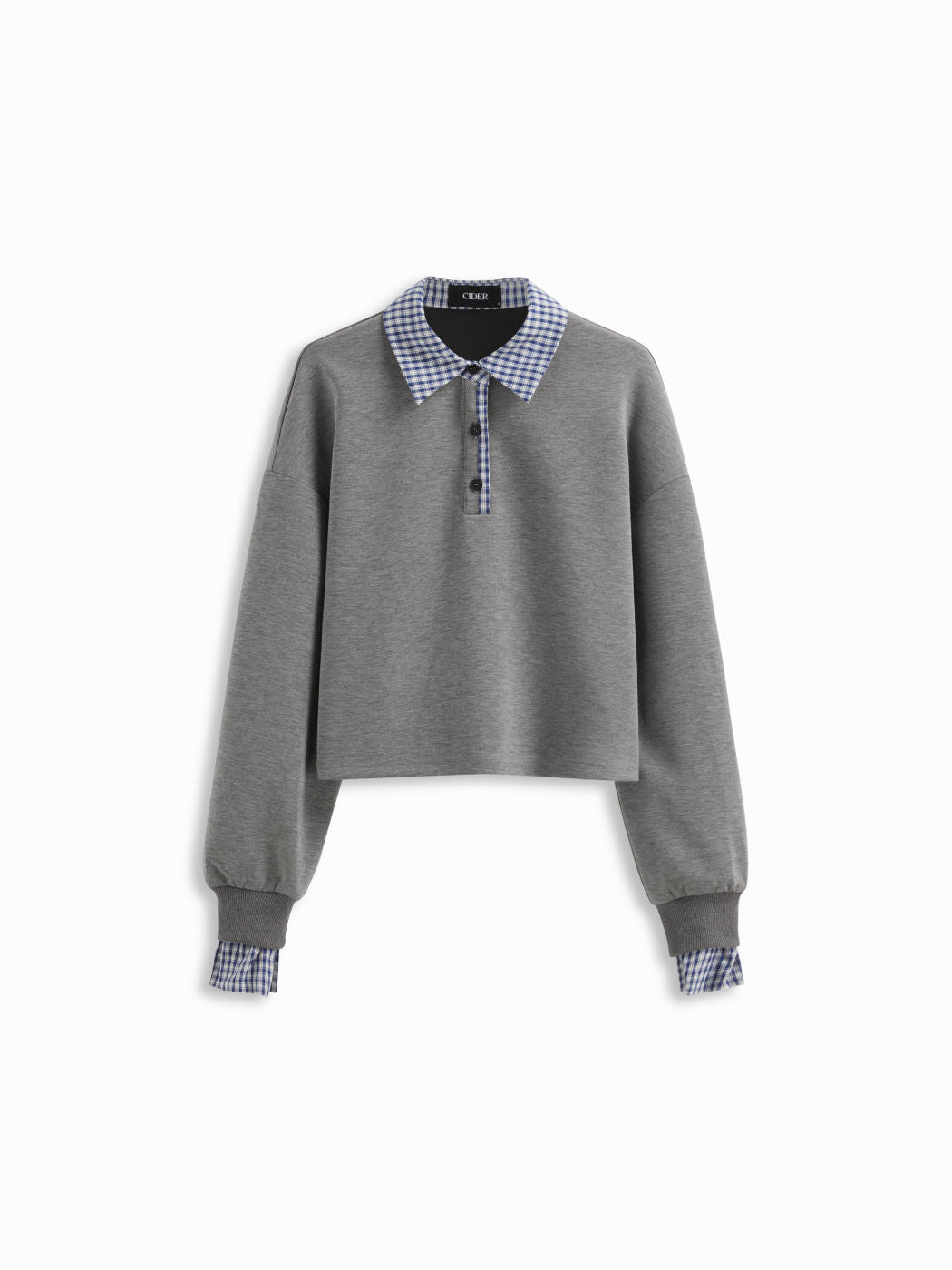 Plaid Polo Neck Long Sleeve Oversized Sweatshirt